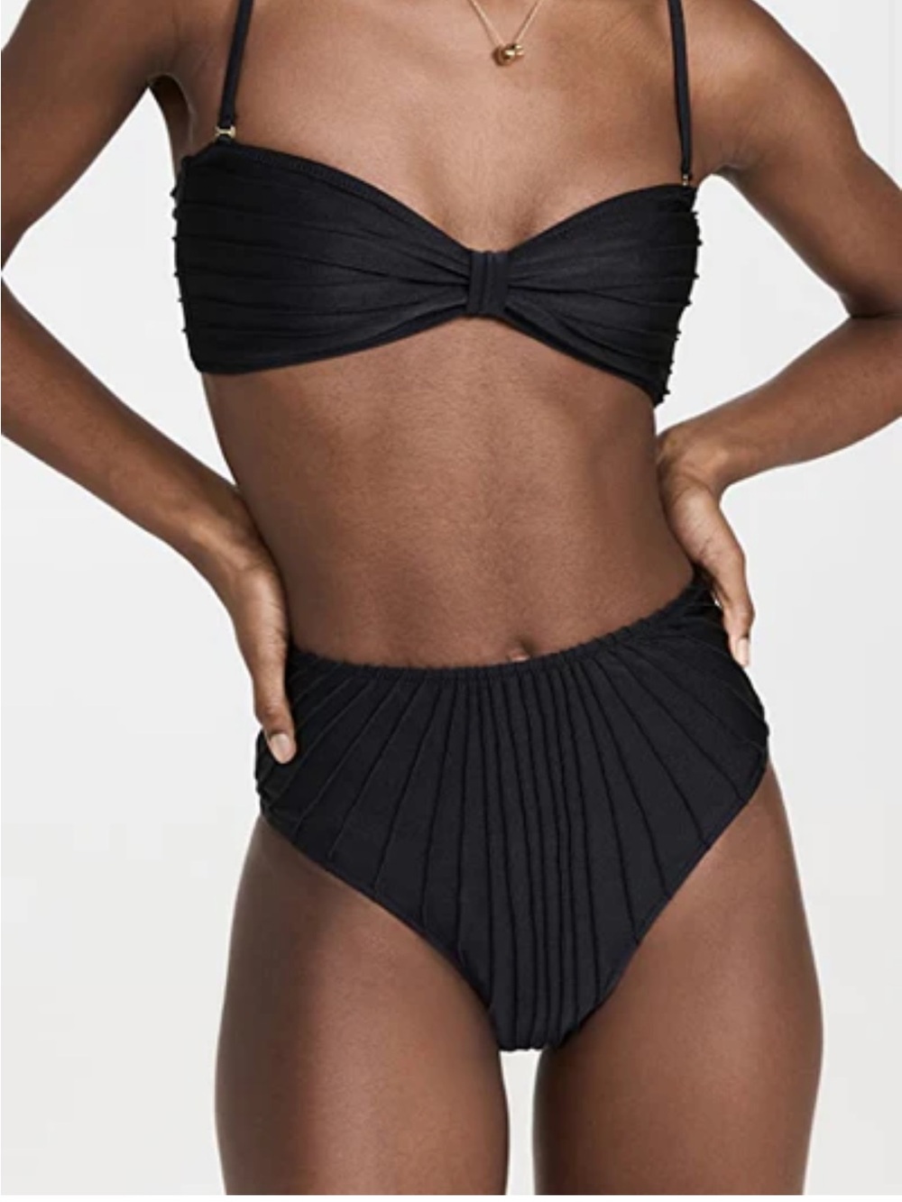 Shani Shemer Anna Bandeau Top and Matching High-Waist Black Ribbed Swim Bottom